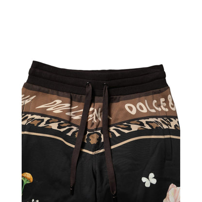 Dolce & Gabbana Black Floral Cotton Jogger Sweatpants Pants Dolce & Gabbana