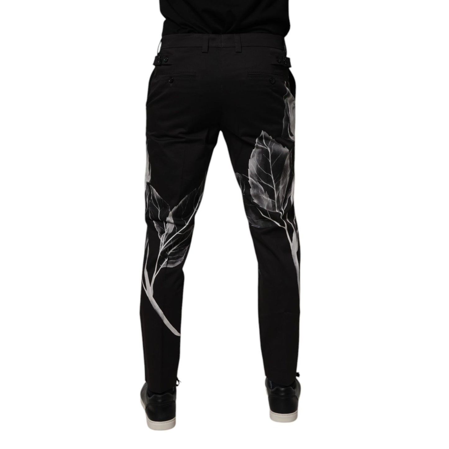 Dolce & Gabbana Black Cotton Floral Skinny Dress Pants Dolce & Gabbana