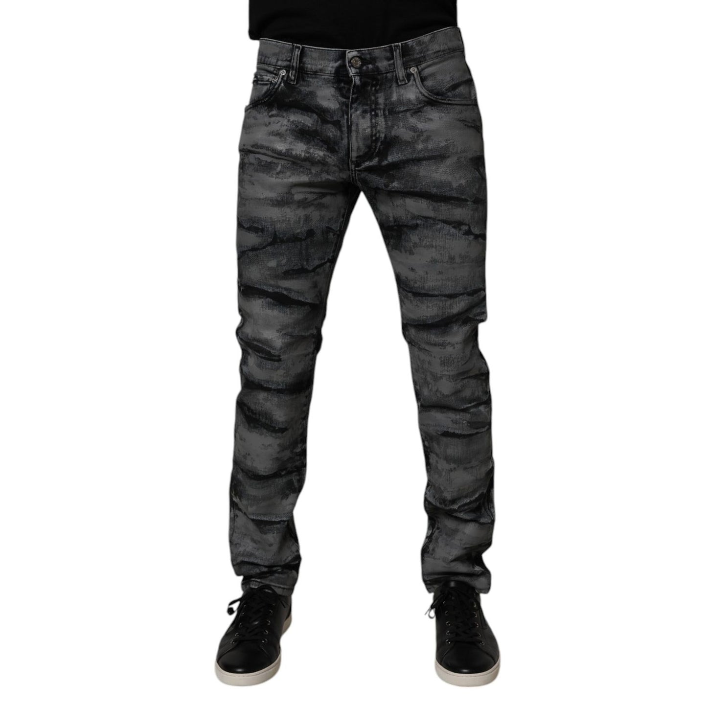Dolce & Gabbana Gray Tie Dye Cotton Skinny Men Denim Jeans