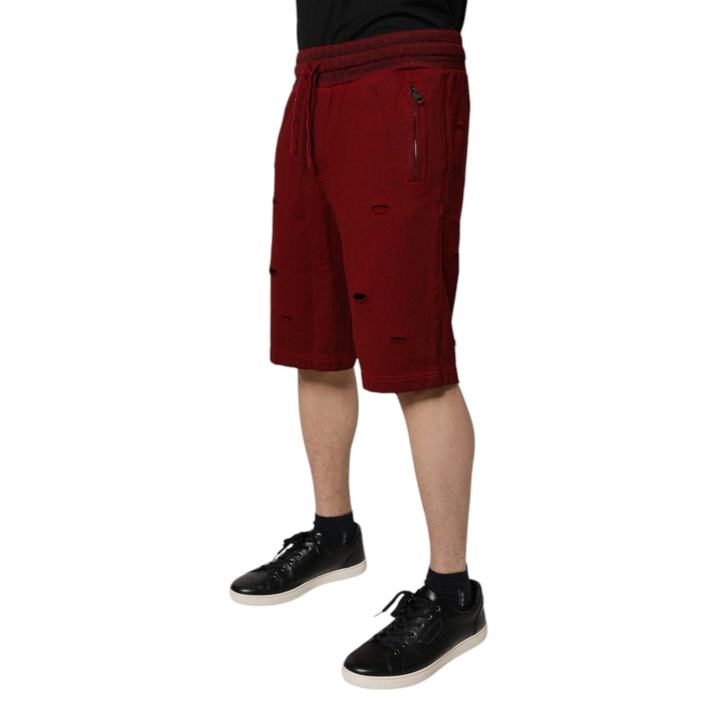 Dolce & Gabbana Maroon Rip Style Bermuda Sweatshorts Shorts Dolce & Gabbana