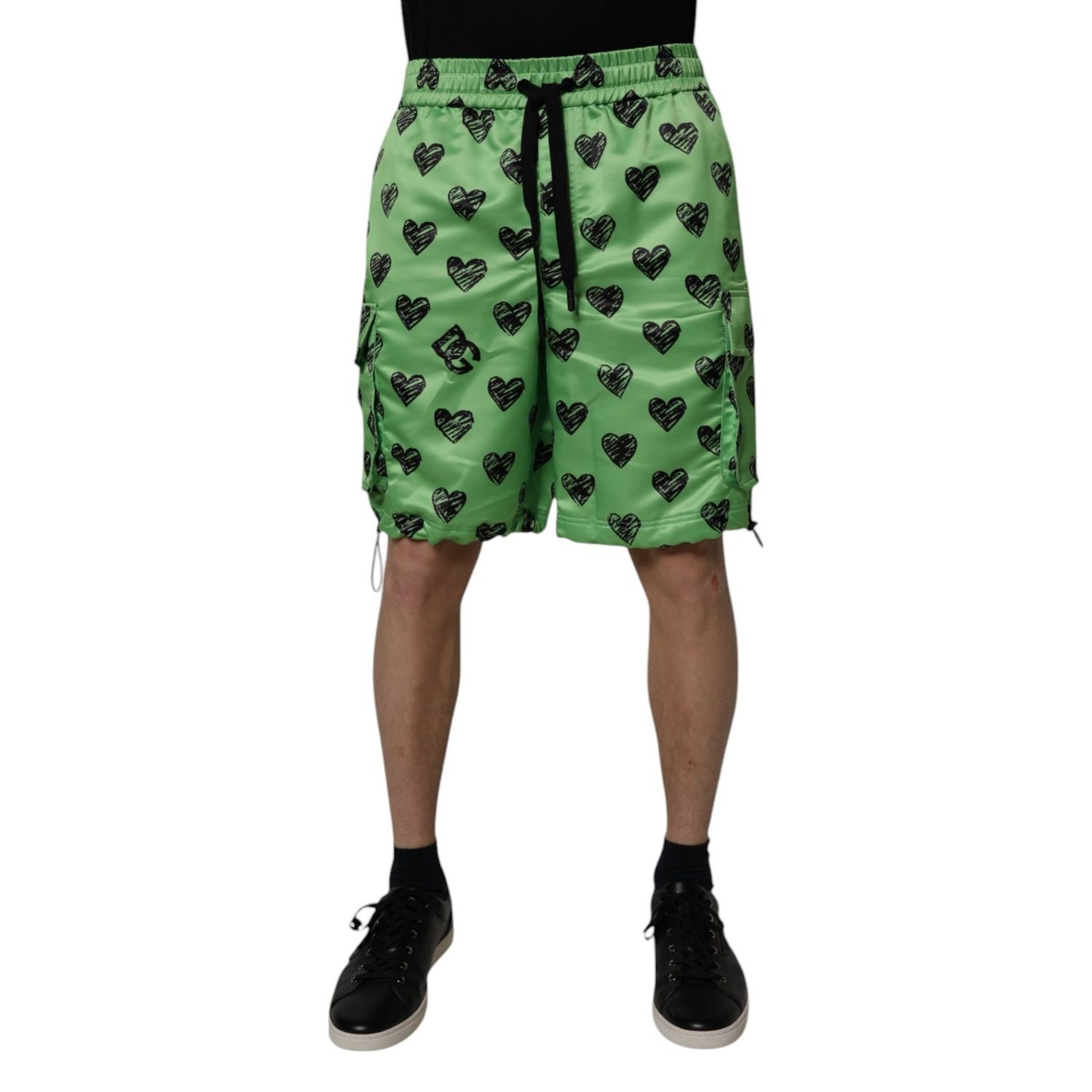 Dolce & Gabbana Green Heart Print Cargo Men Bermuda Shorts Dolce & Gabbana