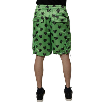 Dolce & Gabbana Green Heart Print Cargo Men Bermuda Shorts Dolce & Gabbana