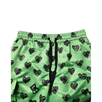 Dolce & Gabbana Green Heart Print Cargo Men Bermuda Shorts Dolce & Gabbana