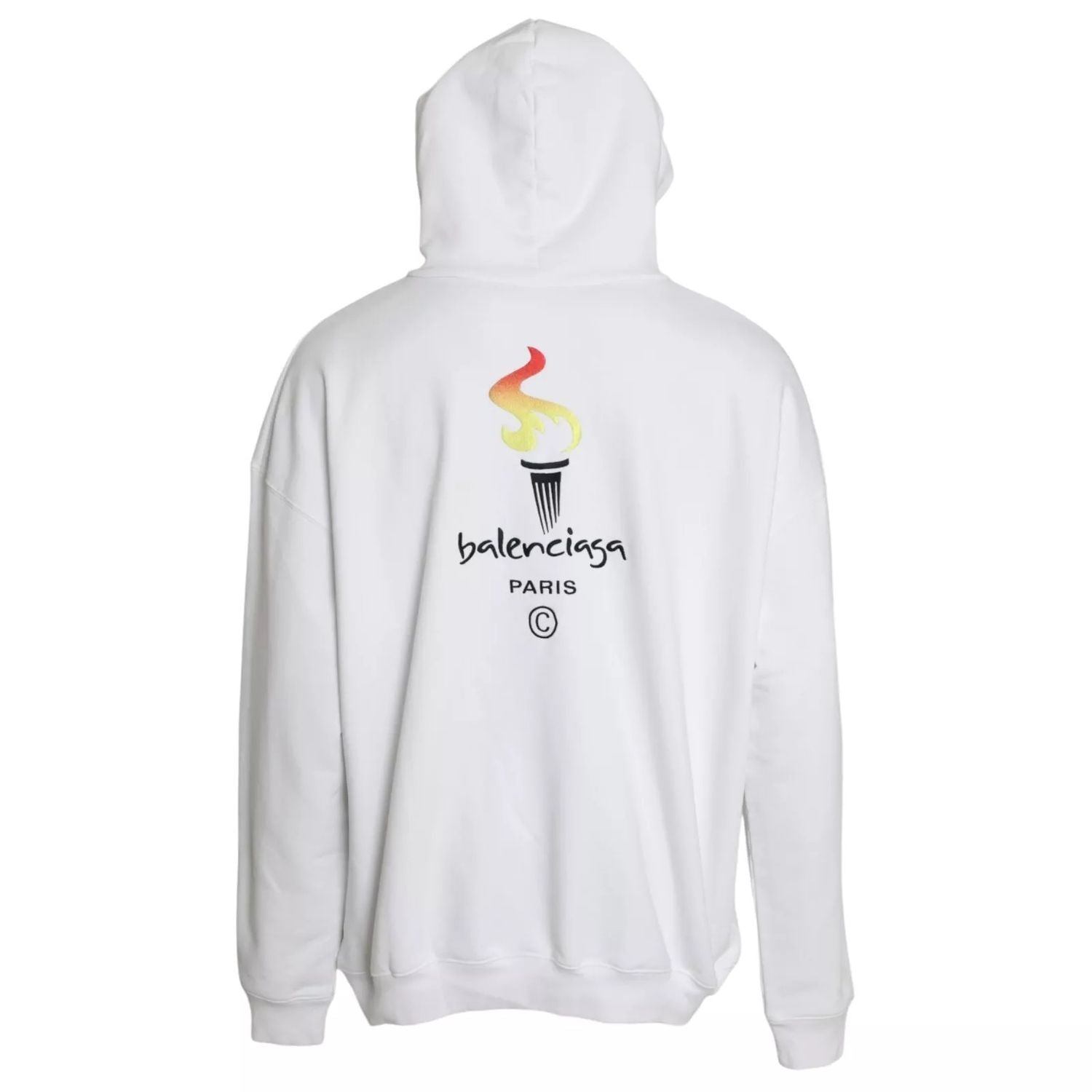 Balenciaga White Cotton Logo Hooded Pullover Oversize Sweater