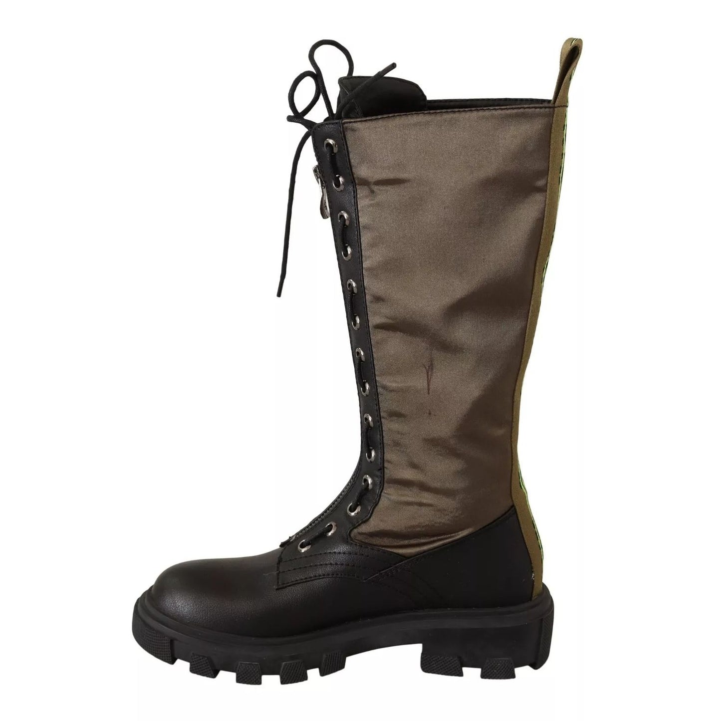 Gaelle Black Green High Combat Boots Lace Up Military Shoes