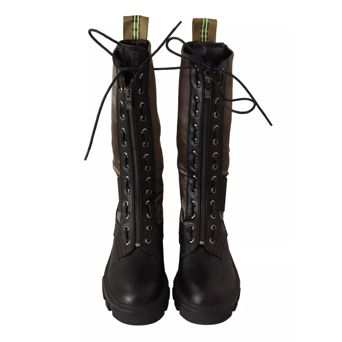 Gaelle Black Green High Combat Boots Lace Up Military Shoes