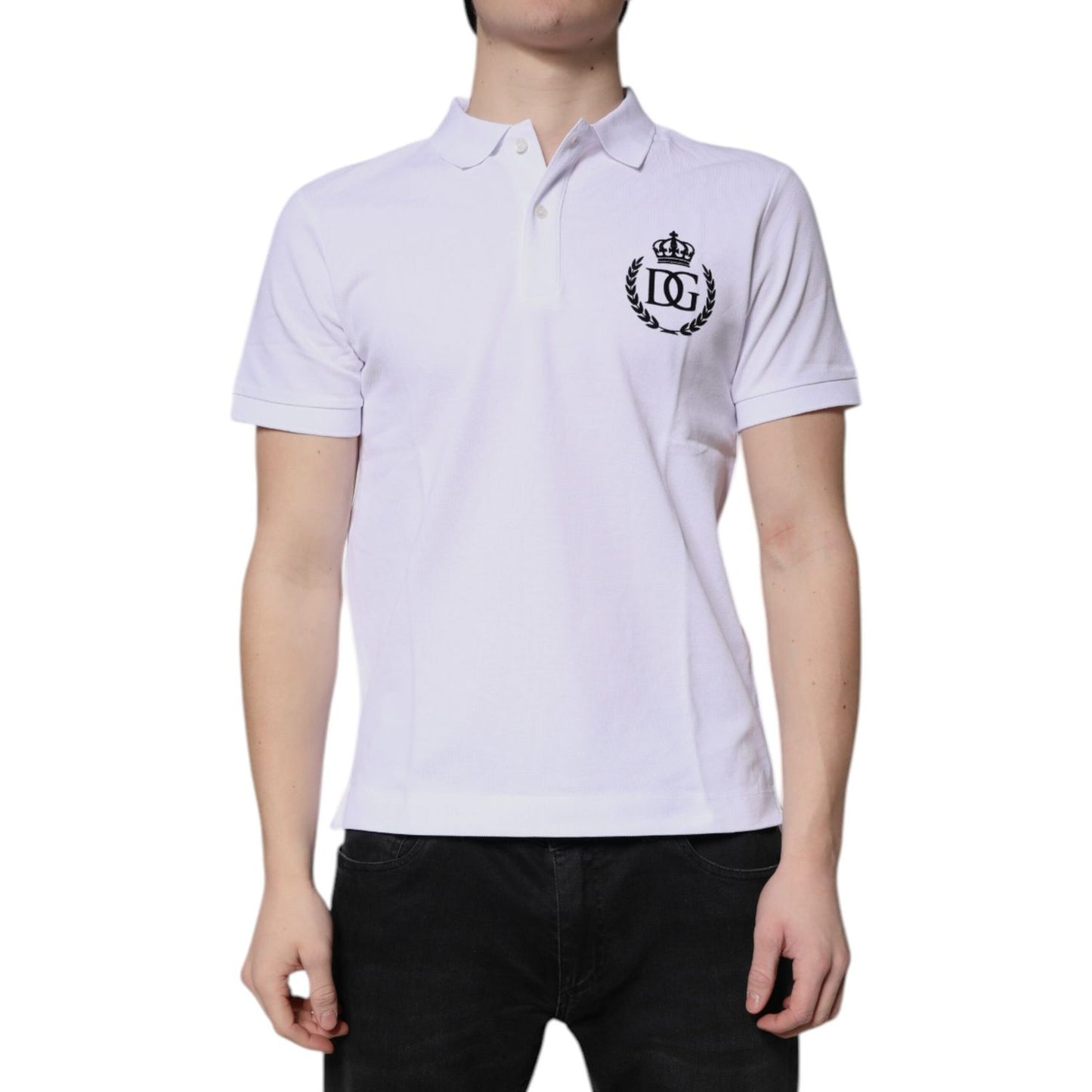 Dolce & Gabbana White Cotton Crown Collared Men Polo T-shirt