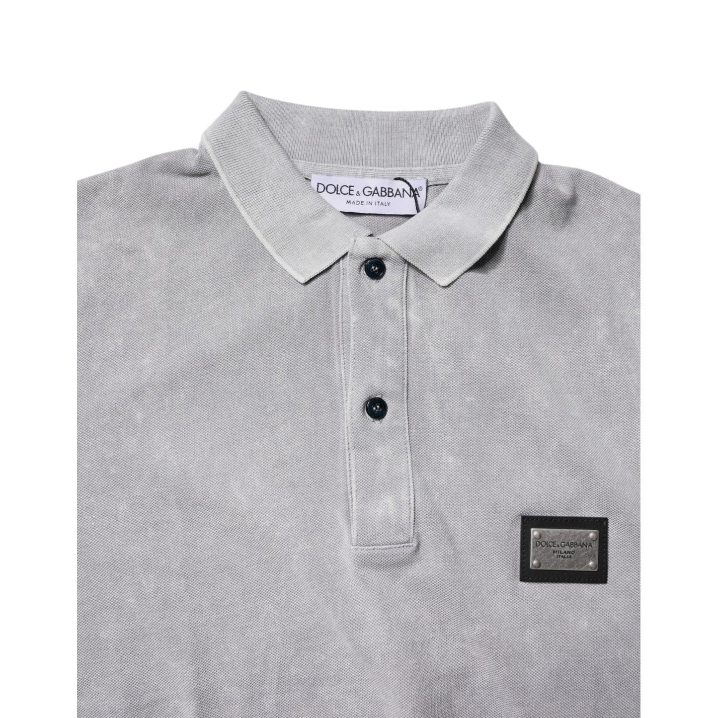 Dolce & Gabbana Gray Logo Plaque Cotton Men Polo Shirt T-shirt