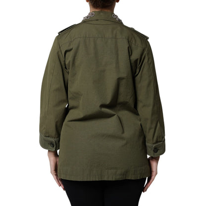 Dolce & Gabbana Military Green Queen Embellished Coat Jacket