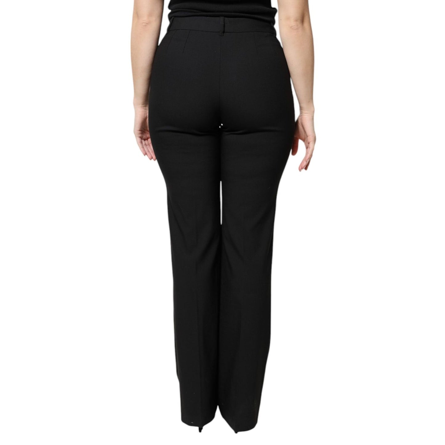 Dolce & Gabbana Black Wool High Waist Boot Cut Dress Pants