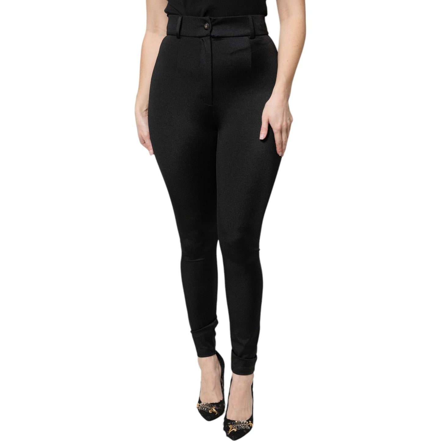 Dolce & Gabbana Black Nylon High Waist Slim Fit Pants