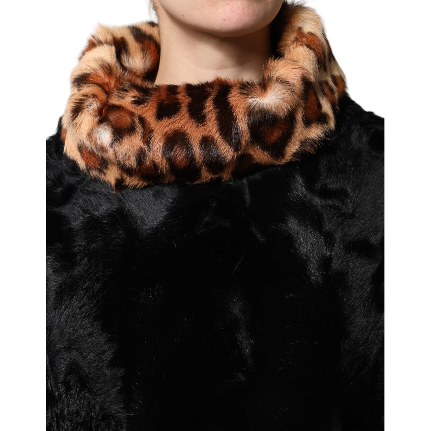 Dolce & Gabbana Black Lamb Fur Short Women Coat Jacket