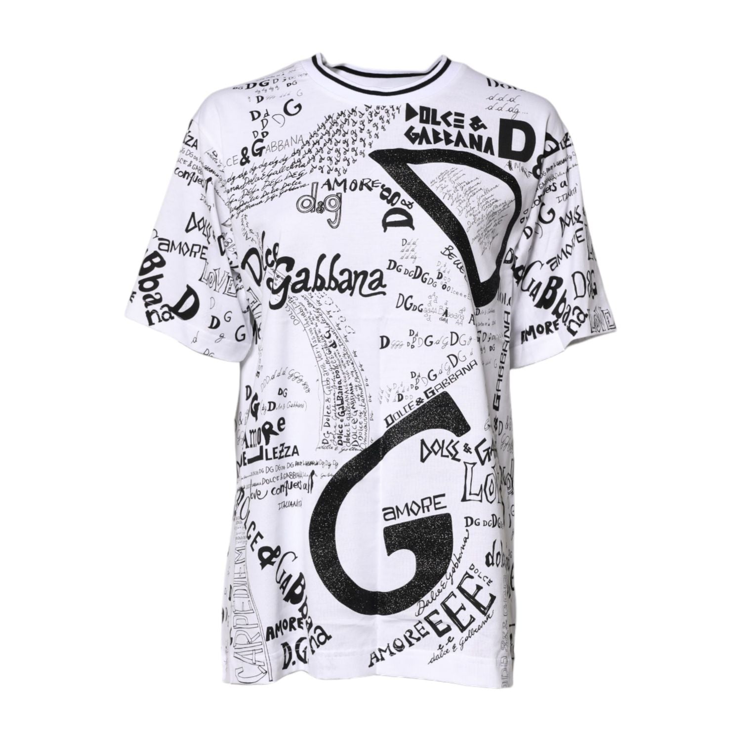 Dolce & Gabbana White Graffiti Print Cotton Crew Neck T-shirt
