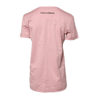 Dolce & Gabbana Pink Logo Print Cotton Crew Neck T-shirt