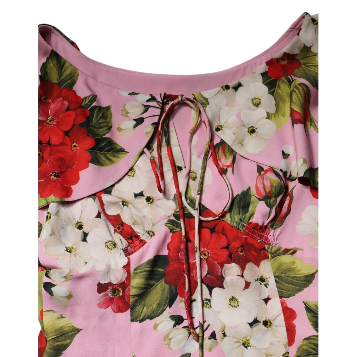Dolce & Gabbana Pink Floral Silk Short Sleeves Blouse Top