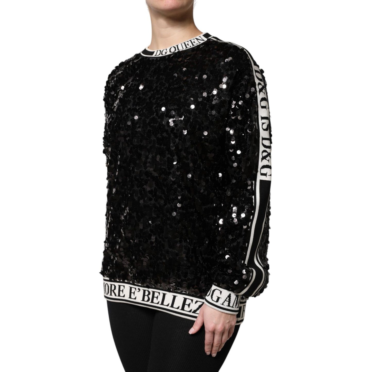 Dolce & Gabbana Black DG Queen Sequin Pullover Sweater Dolce & Gabbana