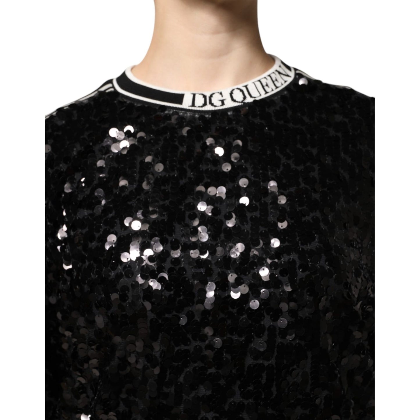 Dolce & Gabbana Black DG Queen Sequin Pullover Sweater Dolce & Gabbana