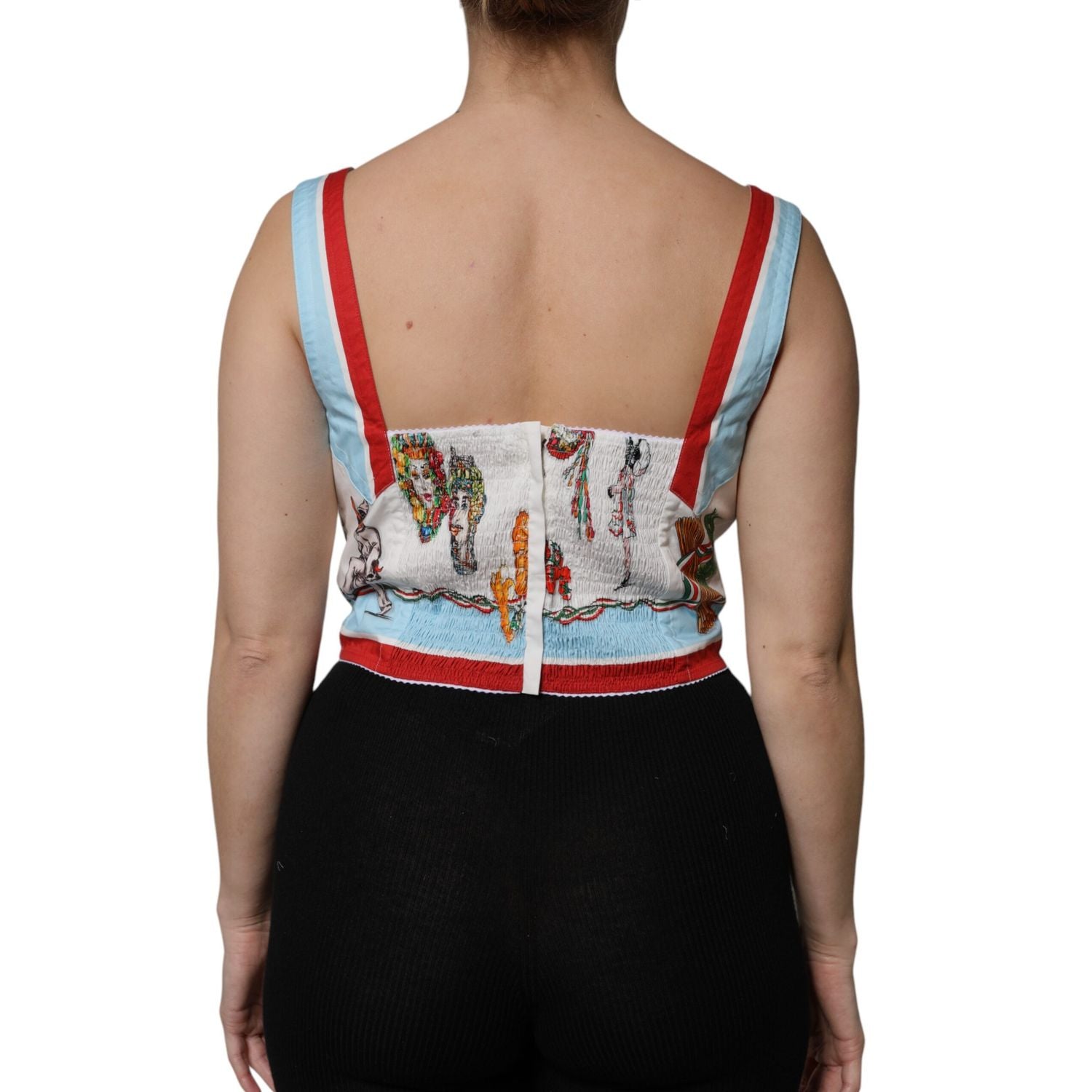 Dolce & Gabbana White Vegetable Print Sweetheart Cropped Top