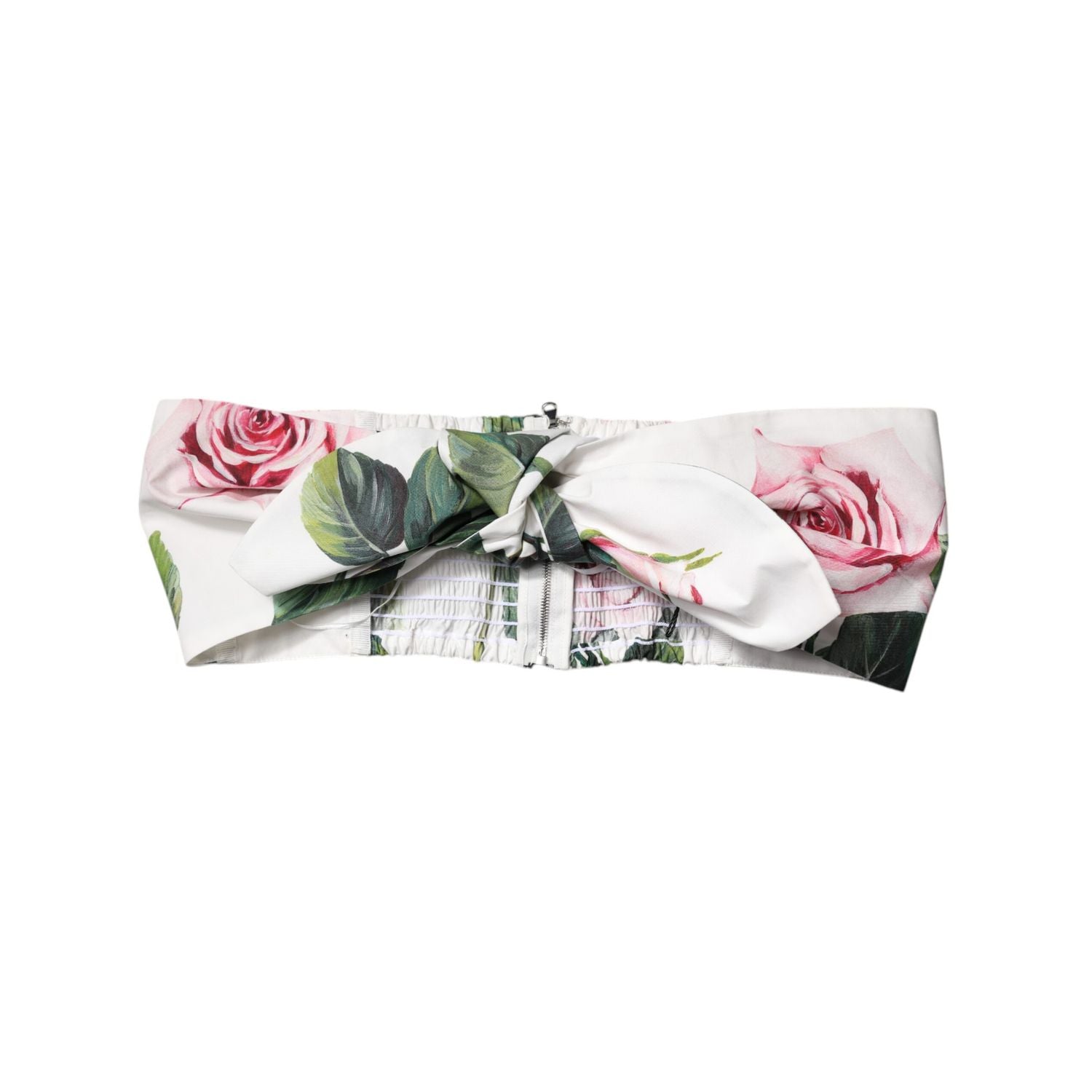 Dolce & Gabbana White Floral Print Cropped Bustier Corset Top