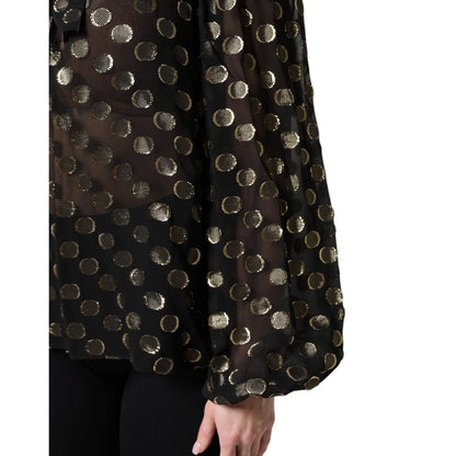 Dolce & Gabbana Black Sheer Tied Neck Polka Dots Blouse Top