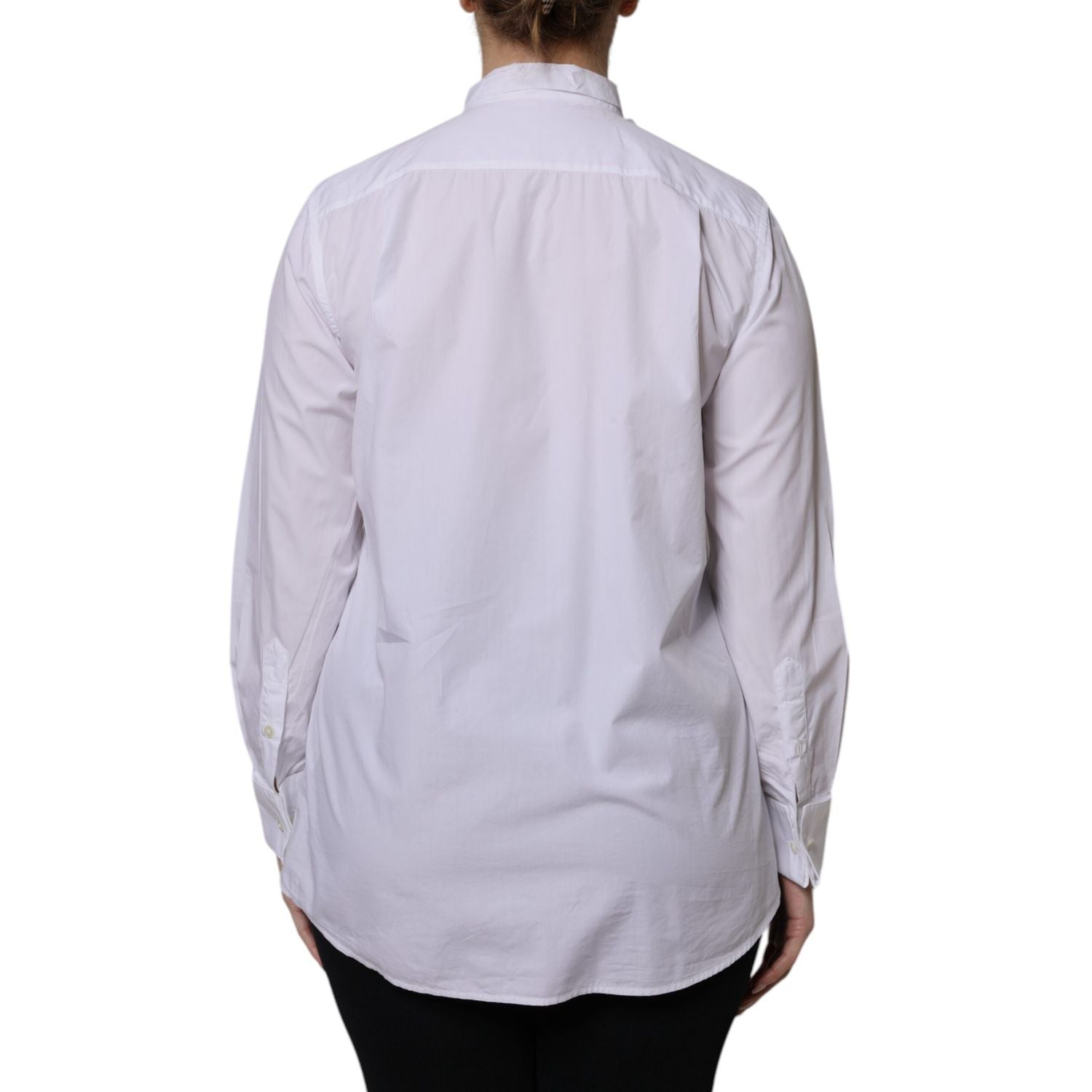 Dolce & Gabbana White Ascot Collar Long Sleeve Blouse Top