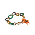 Dolce & Gabbana Multicolor Gold Brass Orange Lily Floral Chain Necklace