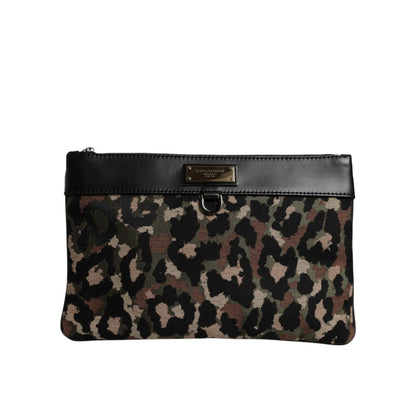 Dolce & Gabbana Multicolor Leopard Jacquard Print Logo Plaque Pouch Bag Dolce & Gabbana
