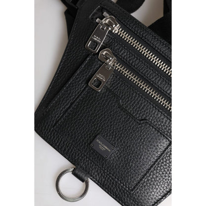 Dolce & Gabbana Black Calfskin Logo Plaque Belt Waist Men Fanny Pack Bag