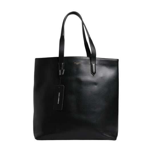 Dolce & Gabbana Black Calf Leather Shopping Tote Shoulder Bag BAG4345