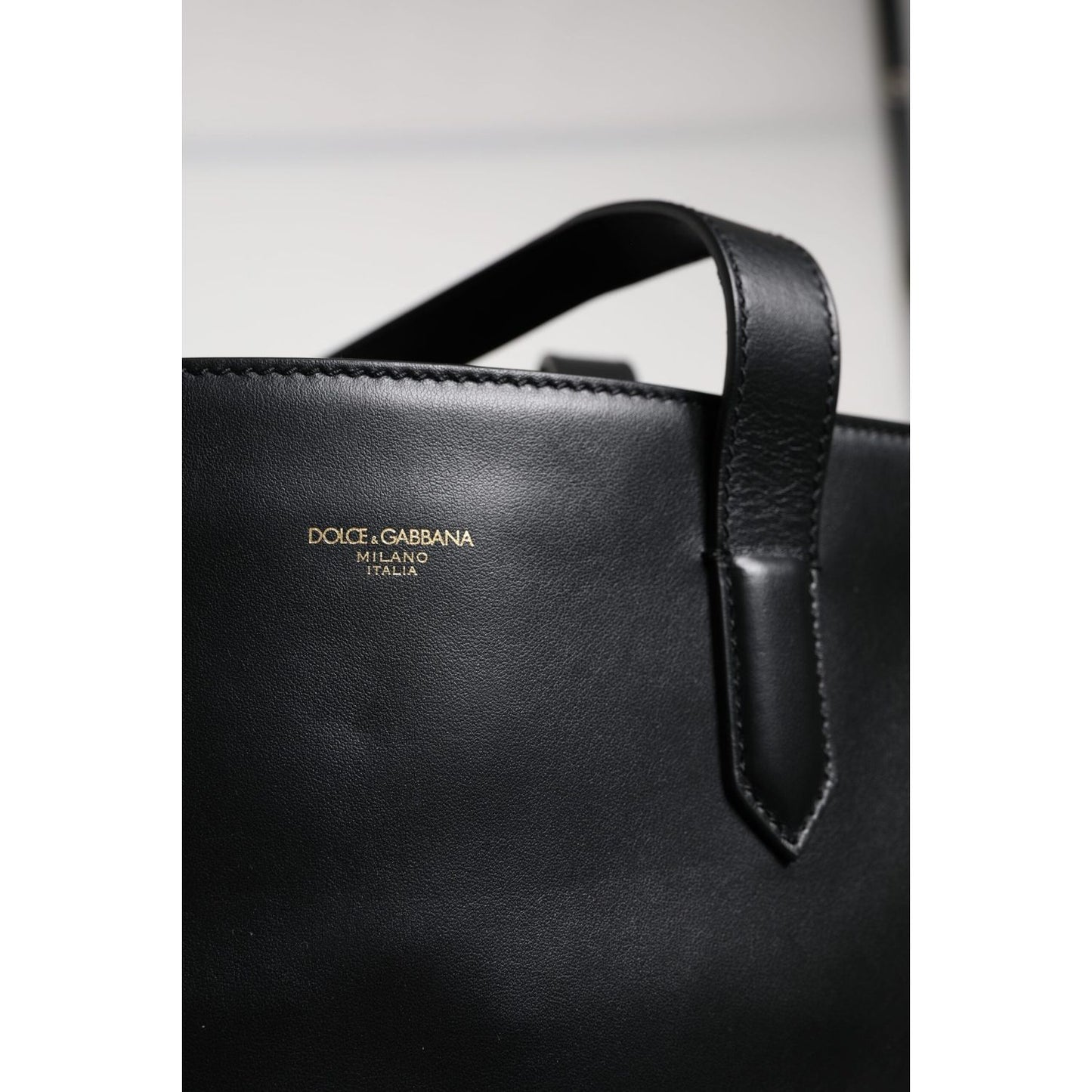 Dolce & Gabbana Black Calf Leather Shopping Tote Shoulder Bag BAG4345