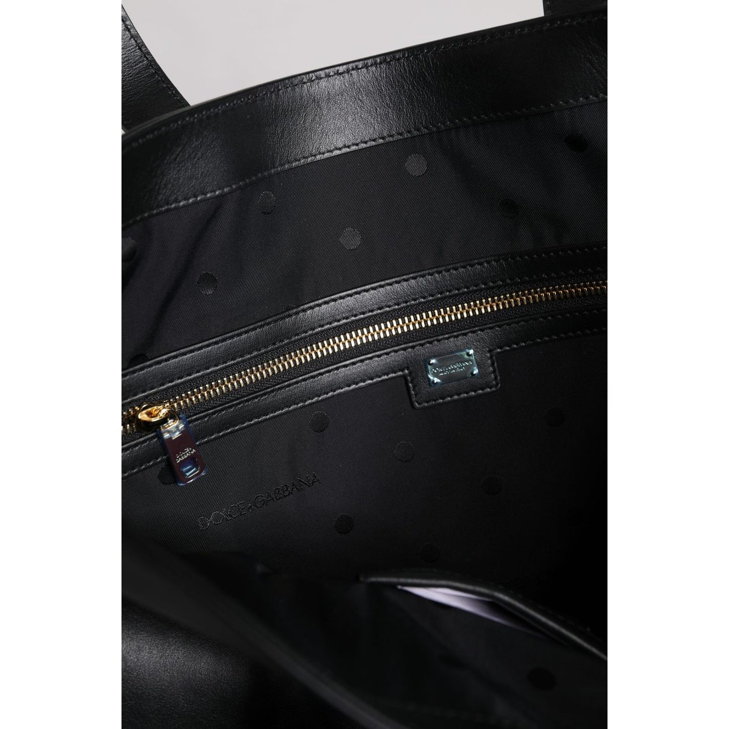 Dolce & Gabbana Black Calf Leather Shopping Tote Shoulder Bag BAG4345