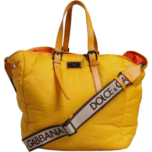 Dolce & Gabbana Yellow Orange Nylon Logo Plaque Hand Shoulder Duffle Bag BAG4350