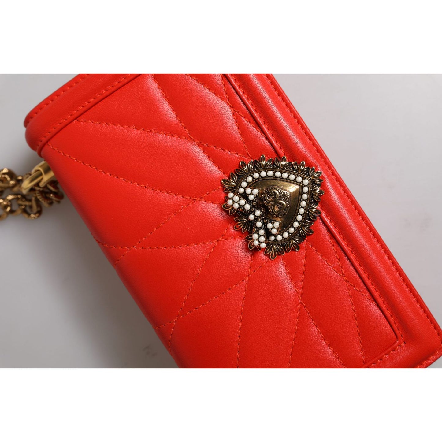 Dolce & Gabbana Red Quilted Devotion Crossbody Chain Phone Cover Bag