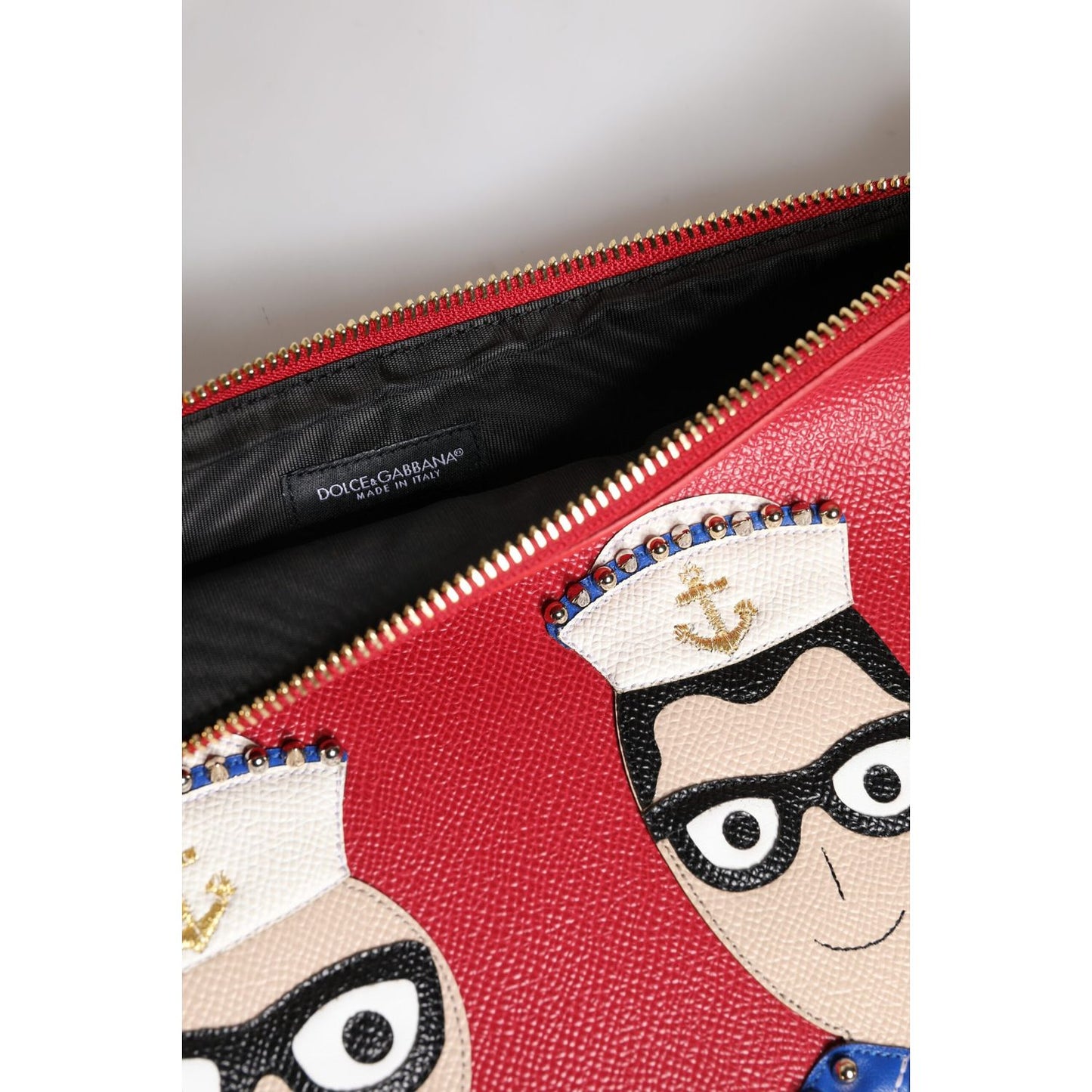 Dolce & Gabbana Red #DGFamily Embellished Leather Clutch Bag