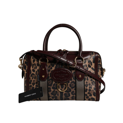 Dolce & Gabbana Brown Leopard Leather Shoulder Strap Duffle Bag