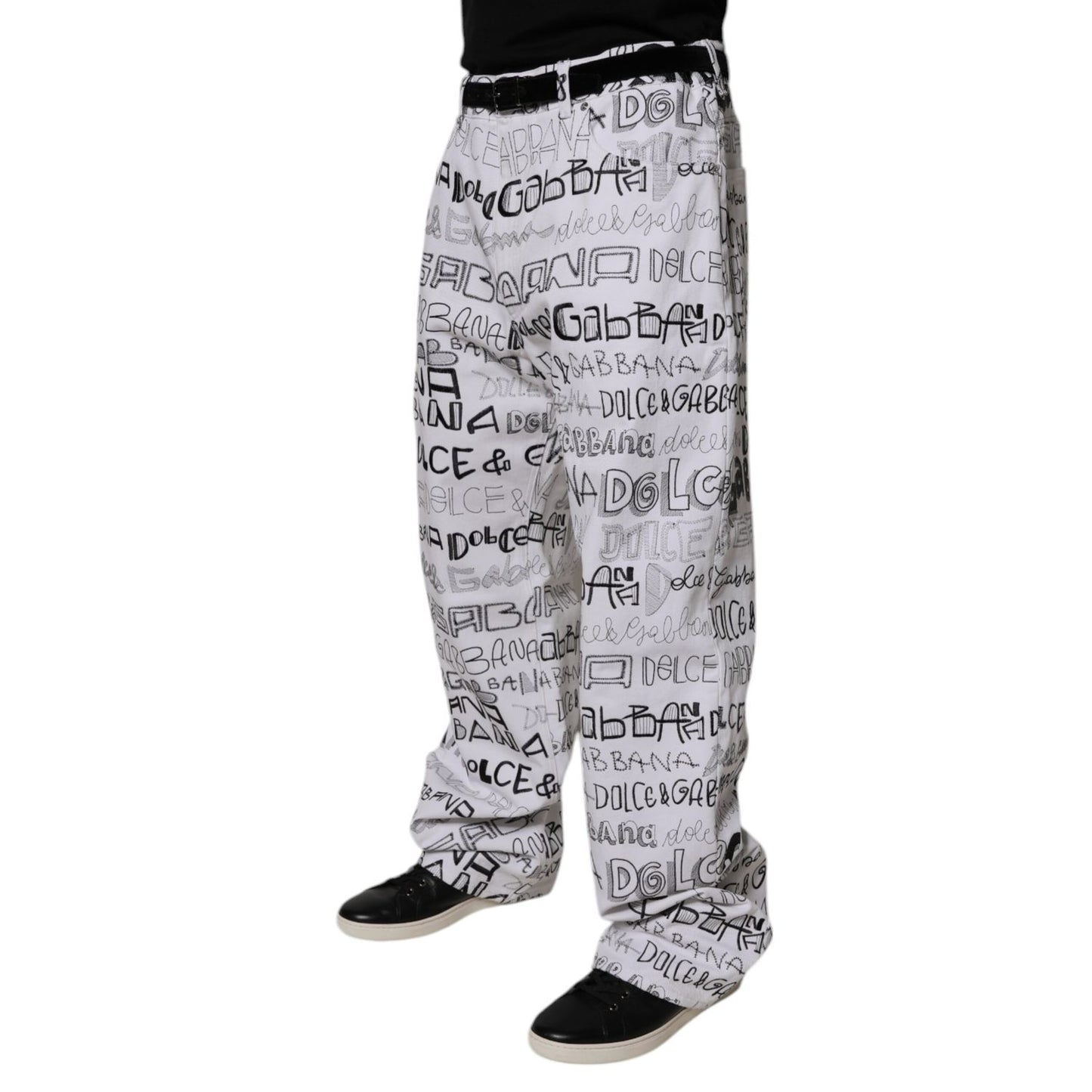 Dolce & Gabbana White Logo Print Straight Men Denim Jeans Dolce & Gabbana