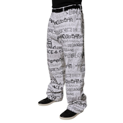 Dolce & Gabbana White Logo Print Straight Men Denim Jeans Dolce & Gabbana