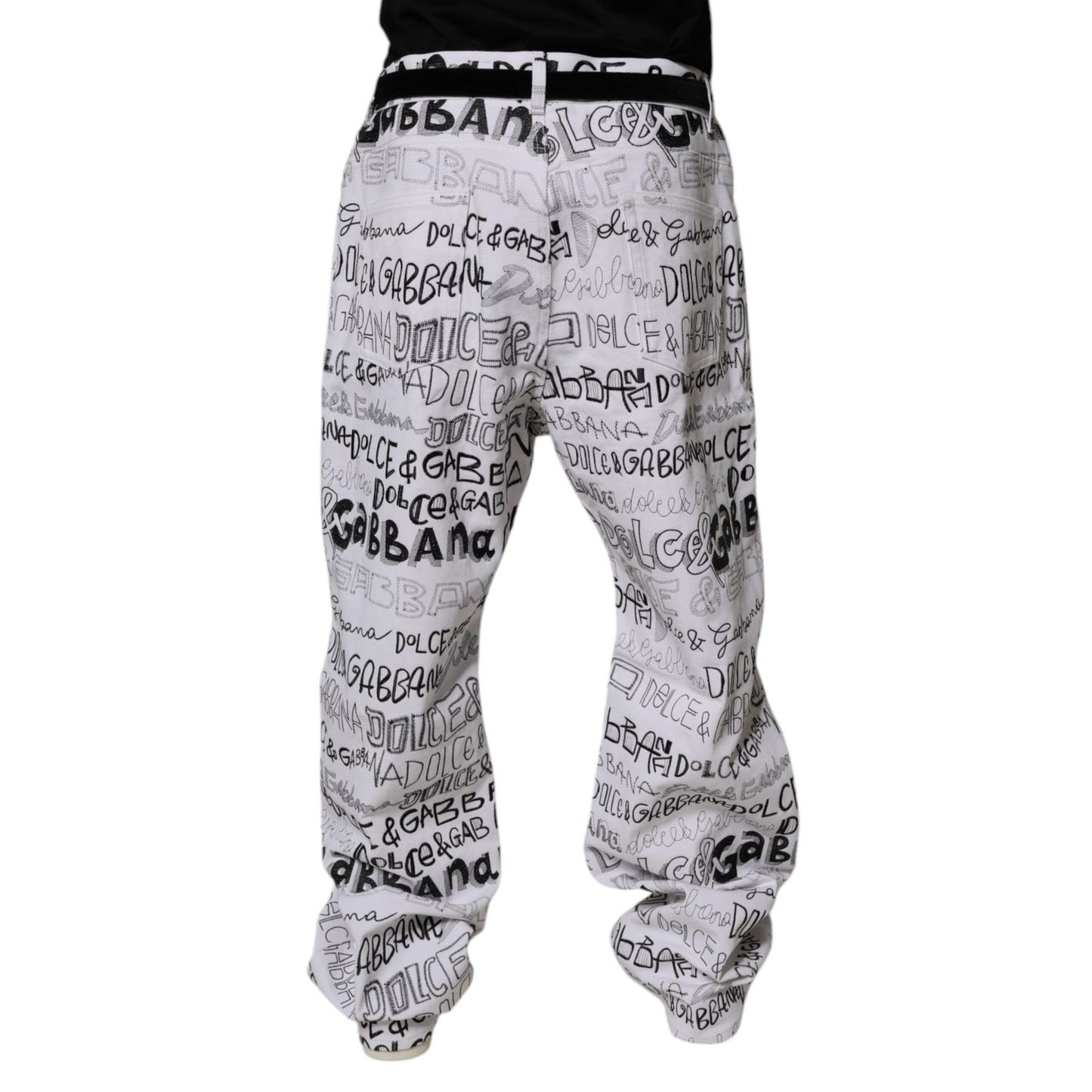 Dolce & Gabbana White Logo Print Straight Men Denim Jeans Dolce & Gabbana