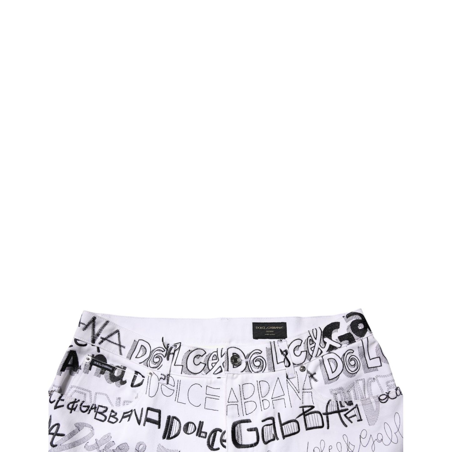 Dolce & Gabbana White Logo Print Straight Men Denim Jeans Dolce & Gabbana