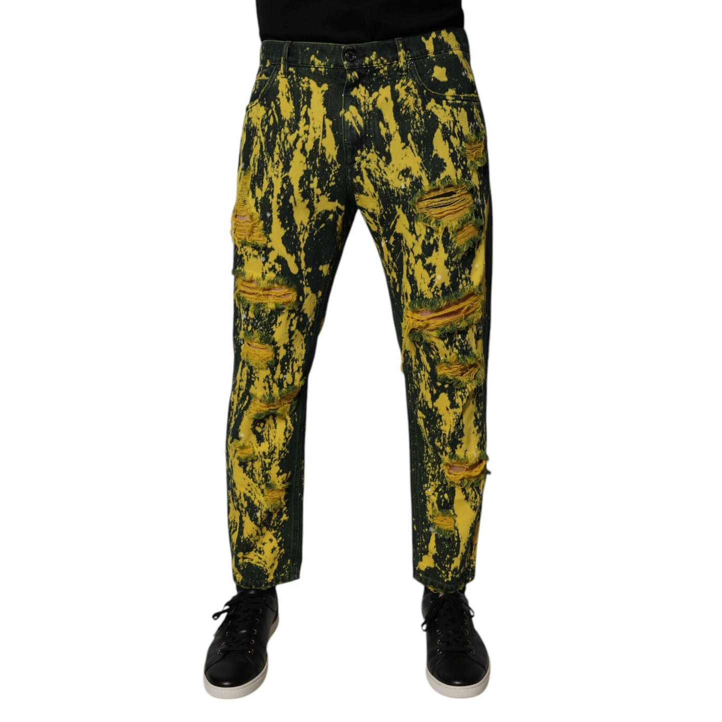 Dolce & Gabbana Black Yellow Tie Dye Tattered Skinny Men Denim Jeans Dolce & Gabbana