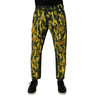 Dolce & Gabbana Black Yellow Tie Dye Tattered Skinny Men Denim Jeans Dolce & Gabbana