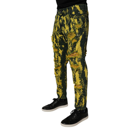 Dolce & Gabbana Black Yellow Tie Dye Tattered Skinny Men Denim Jeans Dolce & Gabbana