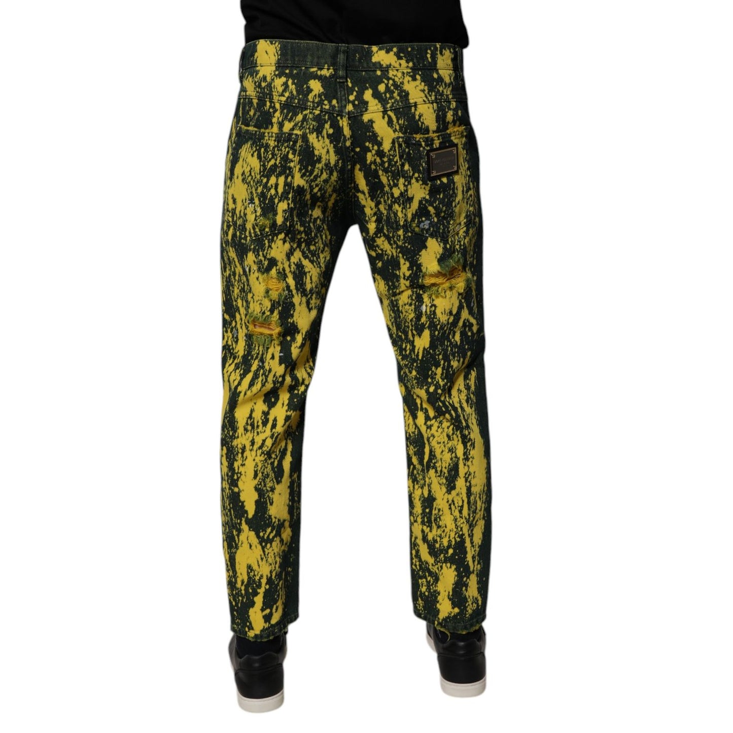 Dolce & Gabbana Black Yellow Tie Dye Tattered Skinny Men Denim Jeans Dolce & Gabbana