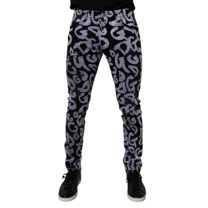 Dolce & Gabbana Black Logo Monogram Cotton Skinny Denim Jeans Dolce & Gabbana