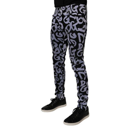 Dolce & Gabbana Black Logo Monogram Cotton Skinny Denim Jeans Dolce & Gabbana