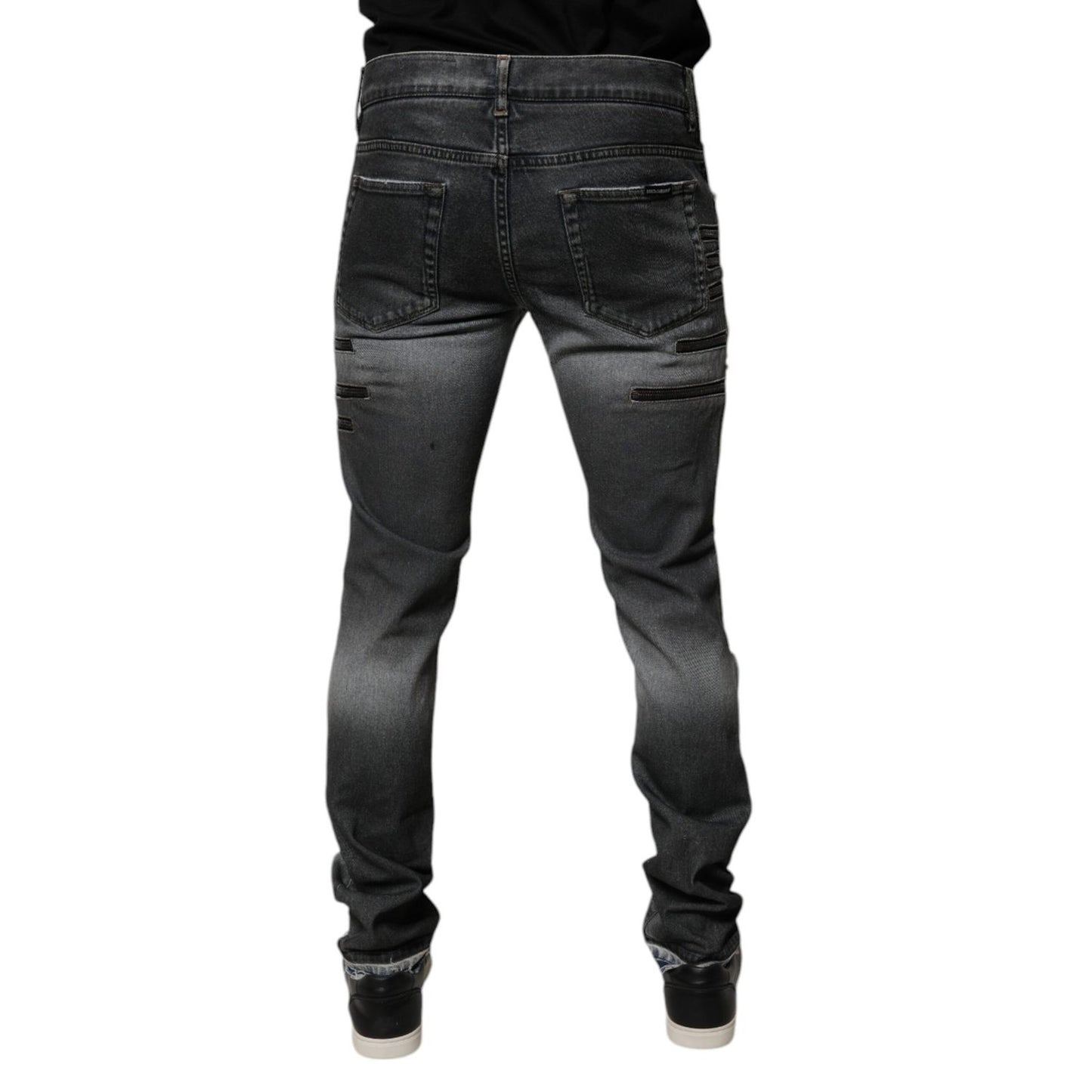 Dolce & Gabbana Dark Gray Tattered Cotton Skinny Denim Jeans Dolce & Gabbana
