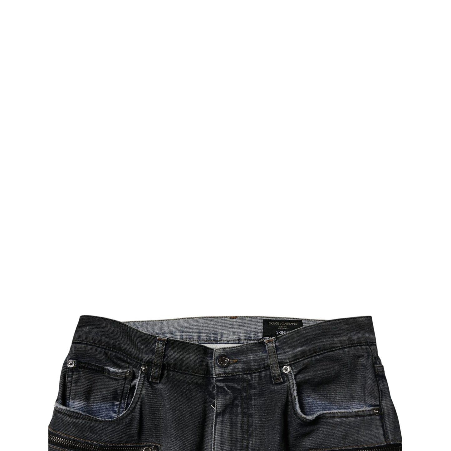 Dolce & Gabbana Dark Gray Tattered Cotton Skinny Denim Jeans Dolce & Gabbana