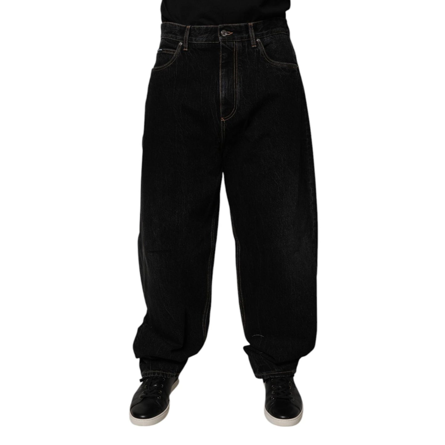 Dolce & Gabbana Black Cotton Mid Waist Wide Leg Denim Jeans Dolce & Gabbana