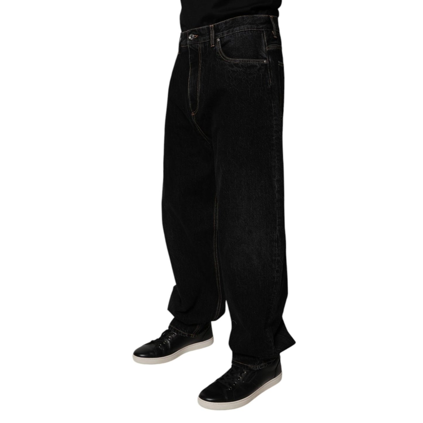 Dolce & Gabbana Black Cotton Mid Waist Wide Leg Denim Jeans Dolce & Gabbana