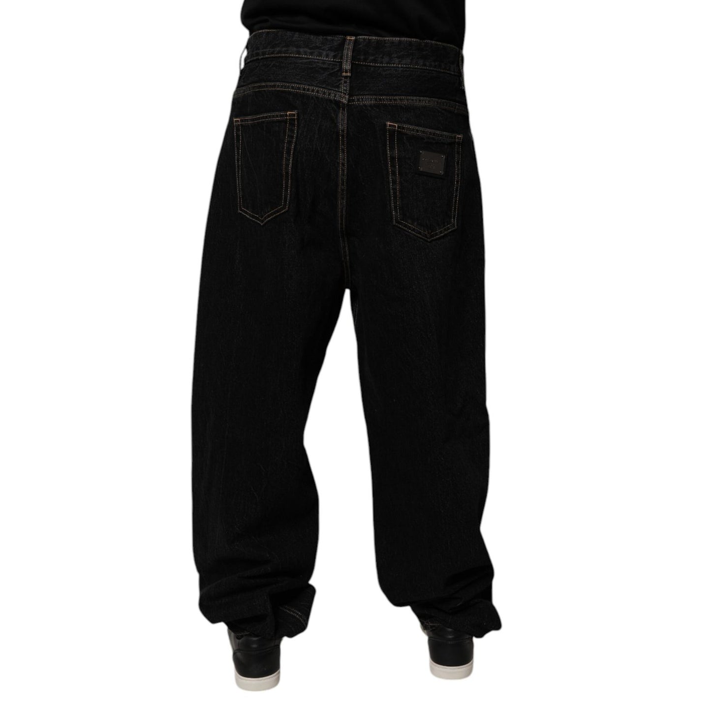 Dolce & Gabbana Black Cotton Mid Waist Wide Leg Denim Jeans Dolce & Gabbana